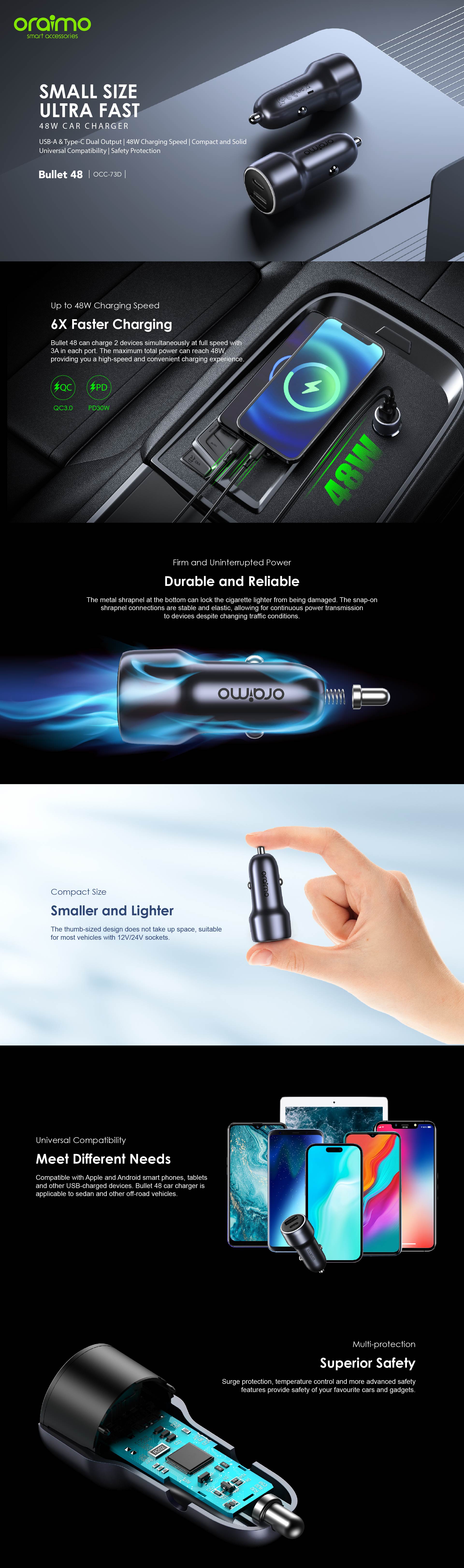 Oraimo Bullet 48 48W Car Charger - OCC-73D Xcessorieshub